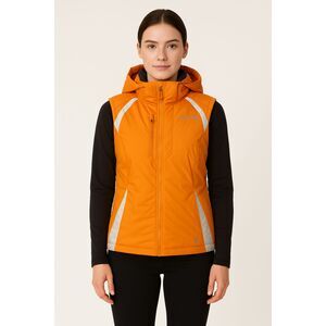 Spyder Women’s Size 8 Thinsulate Hooded Ski Vest Orange White Zip Packable Hood